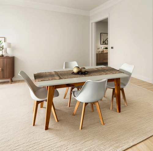 Juego Comedor Escandinavo Mesa Nórdica 120 + 4 Sillas Tulip Blanco
