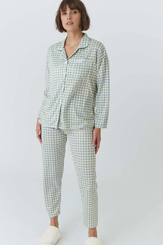 Pijama Dama Mujer Invierno Verde Cuadros Talle P + Regalo