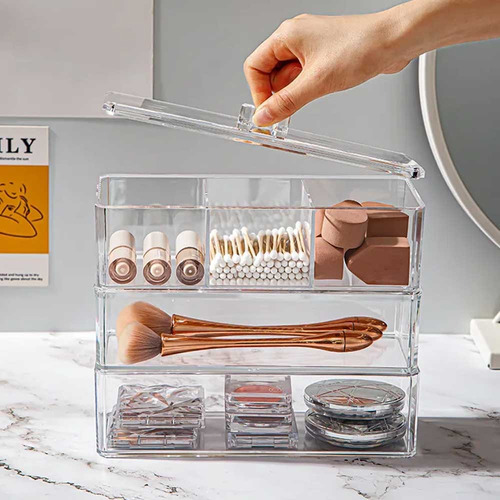 Caja organizadora triple de acrílico con 5 divisores