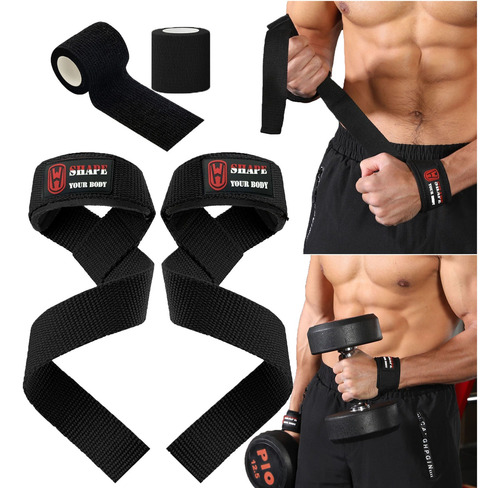 Correas Levantamiento Straps Gym 1 Par, Y 2 Vendas Elasticas