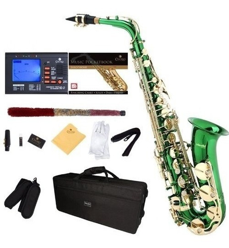 Saxofon Alto Verde Mendini Sintonizador, Boquilla, Funda Xmp