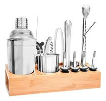 Comprar Set Kit Bartender Barman Coctelera Tragos Bambu Acero Inoxid
