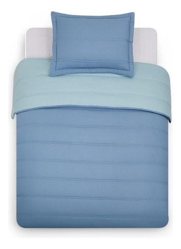 Plumón Cama Reversible 1.5 Plazas Azul Claro/celeste