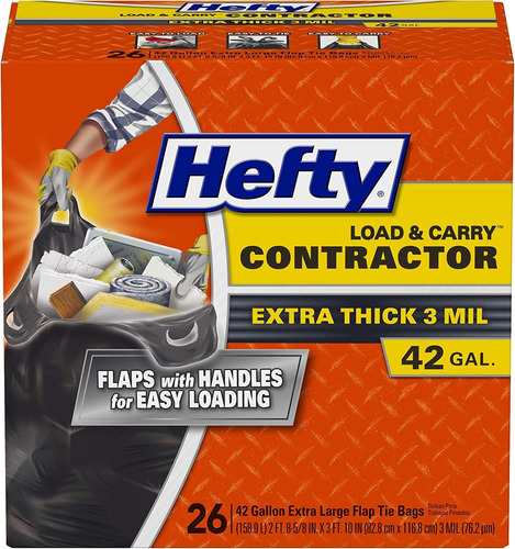Hefty Load  Carry Heavy Duty Contractor Large Trash Bags, 42