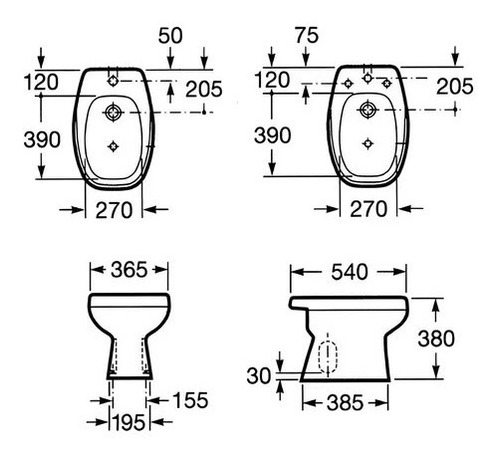 Imagen 2 de 7 de Juego Inodoro Largo Deposito Apoyar Bidet 1 Ag Roca Monaco C