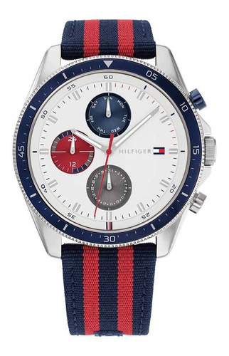 Reloj Tommy Hilfiger Para Hombre De Tela Azul Rojo 1792035 Color de la malla Azul/Rojo Color del fondo Blanco