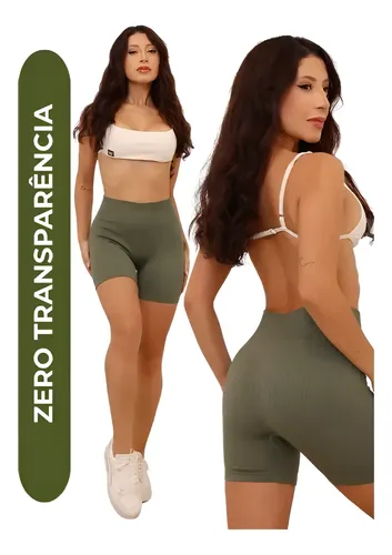 Shorts Canelado Fitness Poliamida Zero Transparência Verde G/GG