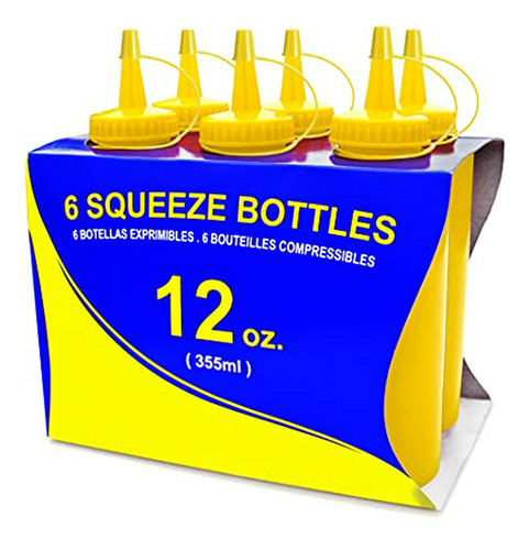 Botellas Exprimidoras De Plástico De 12 Oz, Amarillas, Paque