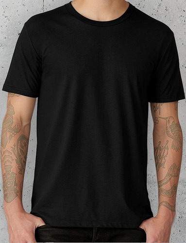 Playera Negra Lisa Para Caballero Cuello Redondo