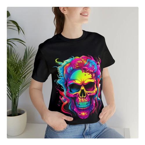 Polera Unisex Calavera Zombie Color Fuego Algodon Estampado