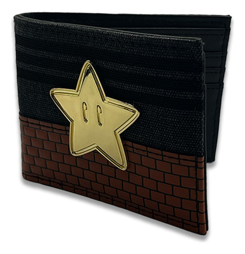 Cartera Bifold De Super Mario Negro Y Café