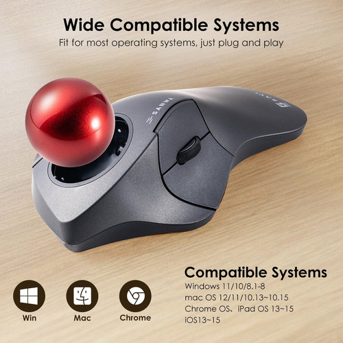 Trackball Inalámbrico Ergonómico Sanwa Bluetooth 5.1 + 2...