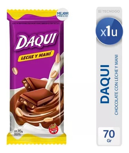 Chocolate Daqui Leche Y Mani 70 Gr Sin Tacc - Srj