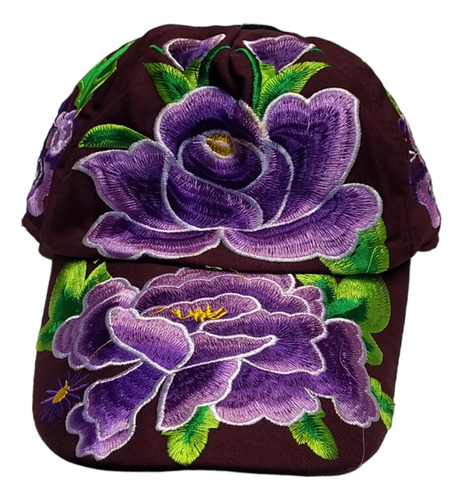 Gorra Guinda Con Estampado De Flores Moradas