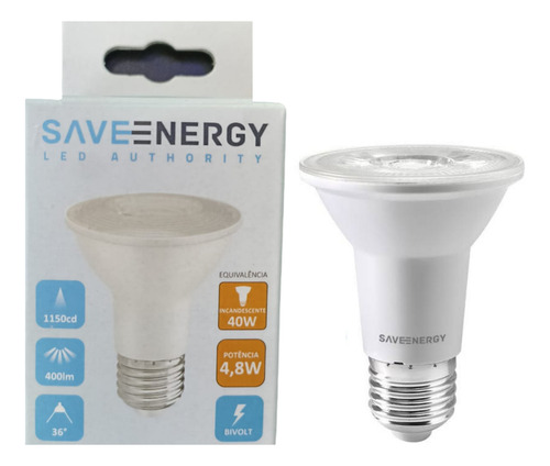 Kit 05 Lampada Par20 Save Energy 4,8w Morna 4000k Bocal E27 Cor Da Luz Branco-neutro 110v/220v