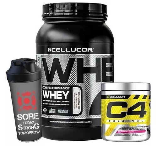 Whey Protein Cor 900g + Pre Treino C4 + Shaker - Cellucor