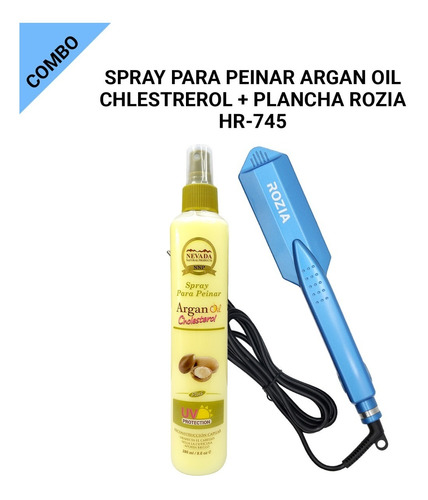 Spray Para Peinar Argan Oil Cholesterol + Plancha Rozia Hr-7