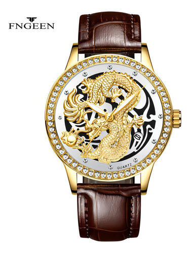 Fengeen Man Calendar Relógios de quartzo luminoso, cor da pulseira, couro, branco