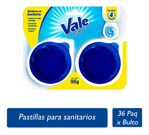 Pastillas Para Sanitarios Vale 2 Unid 48gr Bulto 36 Unid