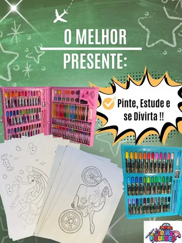 Estojo Maleta 150 Peças Escolar De Colorir Lapiz Canetinha De Az