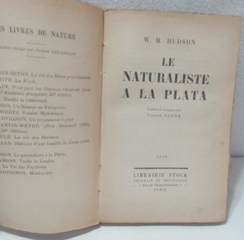 W. H. Hudson Le Naturaliste A La Plata Traduit De L'anglais (Usado)