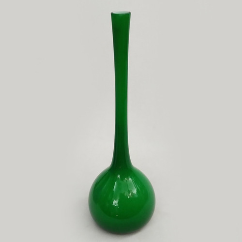 Vaso Antigo Vidro Verde Anos 70 Arredondado E Haste Longa