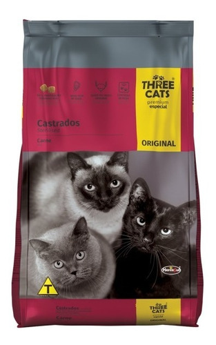 Three Cats Gatos Castrados Premium 10 Kg + Obsequio Y Envío