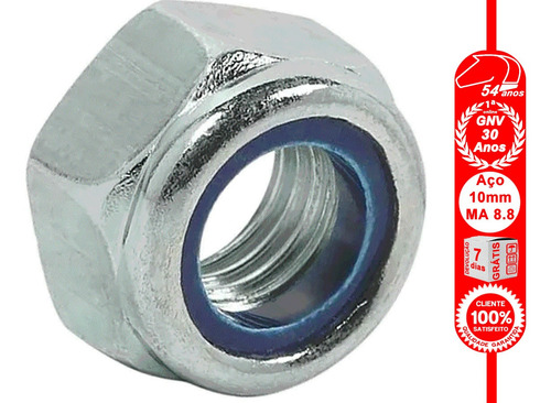 Porca Sextavada 8 Mm Auto-travante Nylon Ma 8.8 Chave 12mm