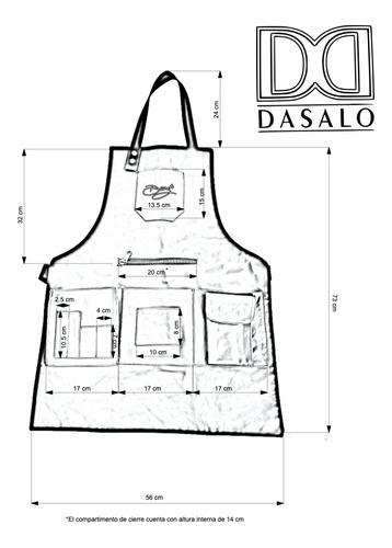 Delantal Mandil Parrillero Ajustable Piel Vacuno Con Bolsas