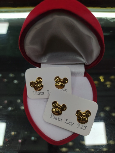 Zarcillos Para Niñas Modelo Mickey Mouse En Plata  Baño Oro