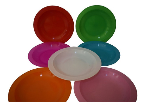 Platos Plásticos Hondos Irrompibles De Colores X 40 Unidades