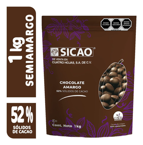 Chocolate Semiamargo Sicao Callebaut  52% Cacao 1 Kg.