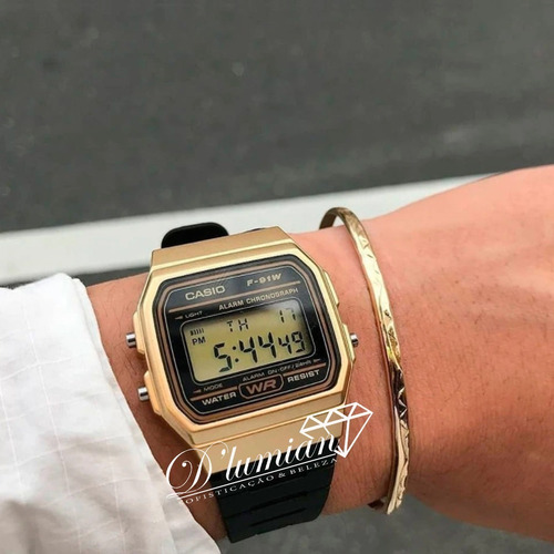 Imagem 4 de 8 de Relogio Casio Digital Preto E Dourado F-91wm-9adf