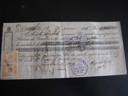 Mercurio Peruano: Antiguo Impreso Banco Estampilla 1926 L92