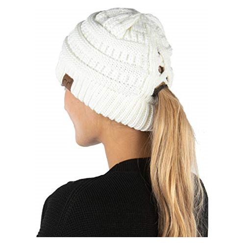 Gorro Tejido Para Mujer Tipo Beanie Con Diseño Cruzado