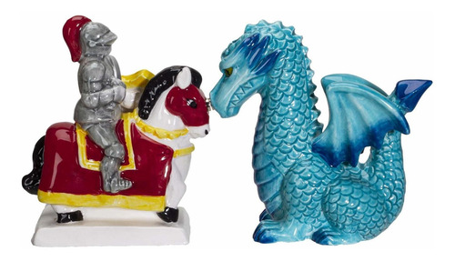 Caballero Caballo Dragon Juego Salero Pimentero Ceramica