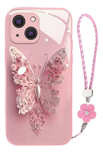 Nueva Funda Para Teléfono Celular Pink Butterfly Con Cordón