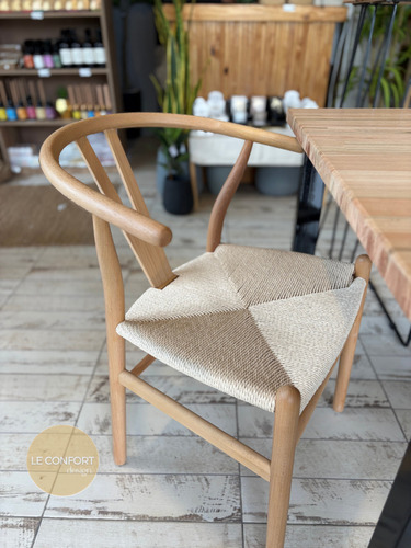 Set 2 Silla Wishbone Tejido Marrón Claro Blanco