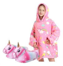 Comprar Bata Con Capucha Salida De Baño Para Niña Poleron De Polar Sherpa Con Suave Pantuflas De Unicornio Calienta Pies Rapido Regalo Dia De La Niñez