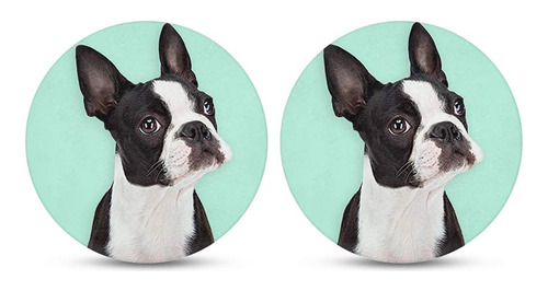 2 Posavaso Coche Diseño Boston Terrier Para Portavaso