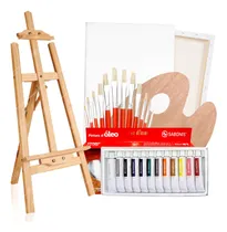 Comprar Atril 70cms. 2 Lienzos, Paleta, Pinceles Y 12 Pinturas Oleos