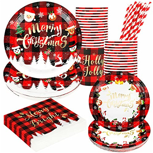 Christmas Paper Plates And Napkins Set, Disposable Holi...