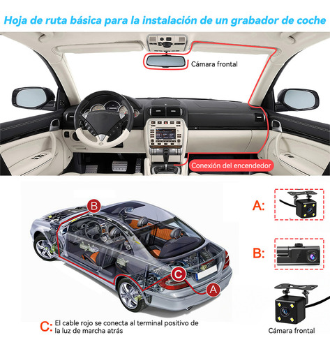Grabadora De Coche Teléfonos Wifi Hd 1080p 3 Pantalla Cámara Monitoreo 360° En Alta Definición Conectividad Inteligente Vía Wi-fi