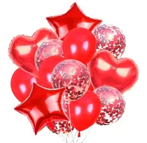 Comprar Kit De 14 Globos Latex Metálicos Redondos Corazon Estrella Color Rojo