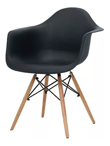 Sillon Monocasco Eames Apoya Brazos Madera Plastico Negro