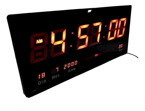 Relógio Led Digital Grande Parede Calendário Termômetro 46cm