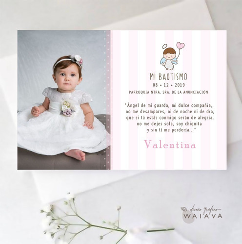 Imagen 4 de 7 de Estampas Tarjetas Bautismo Con Foto Nenas X 2u