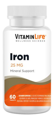 Iron 25 Mg Soporte De Minerales (hierro) - Vitaminlife