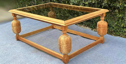 Mesa Ratona Antigua Tudor En Cedro, Tapa De Vidrio