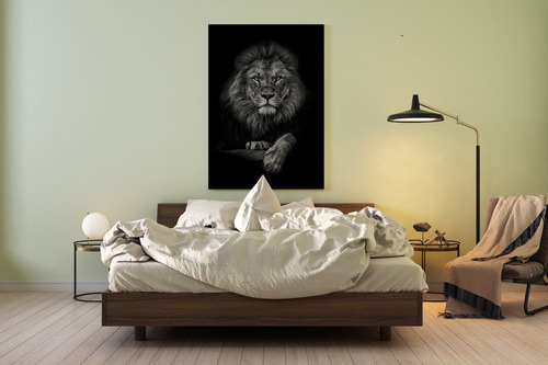 Quadro Tela Decorativo Leão Luxo 60x40 Grande Cor Preto